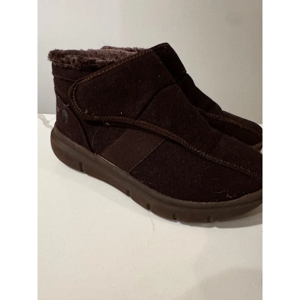FitVille Women's Dark Brown Fur Lined Ankle Slip On Boots Size 10EW